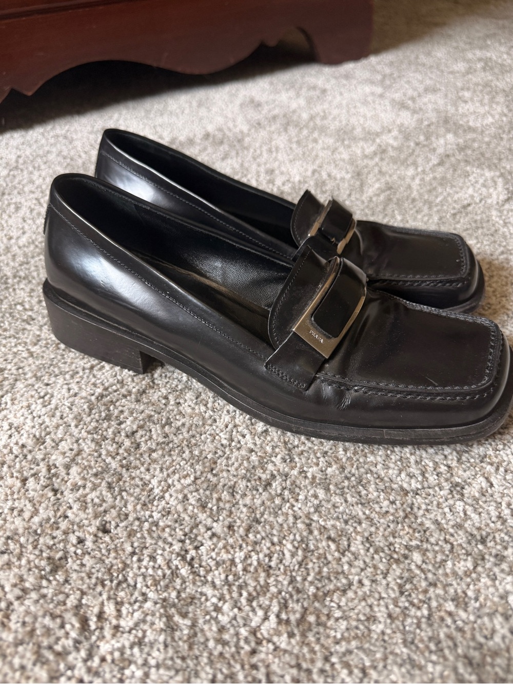 Prada Black Leather Square-Toe Loafers - Picture 4 of 7